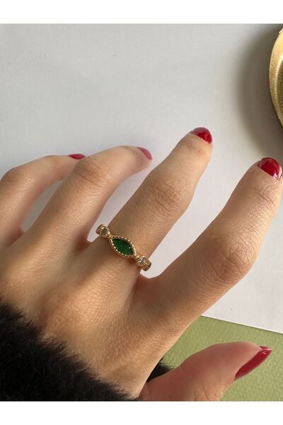 ringbox Zümrüt Renkli Zirkon Taşlı Gold Kadın Yüzük