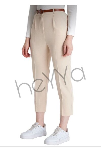 Heyya Γυναικείο υφασμάτινο παντελόνι Plus Size Cream