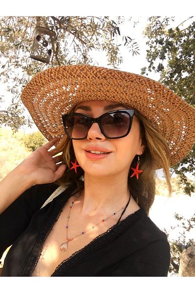 özde dekor Real Sea Star Earrings - Coral Color (Gold Color Metal)