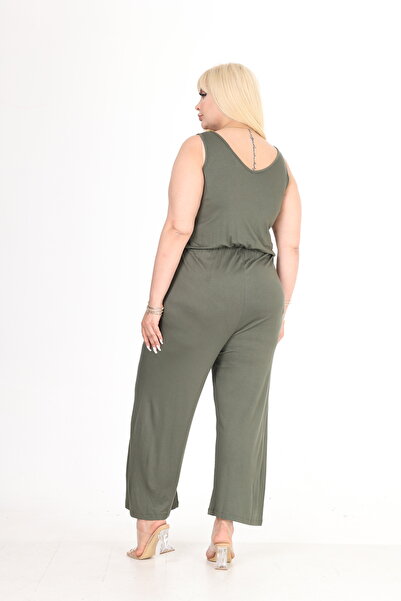 MJORA Green V-Neck Ankle Length Viscose Knitted Jumpsuit