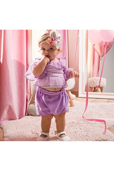 Kokosh kidss Kız bebek dantel detaylı keten set