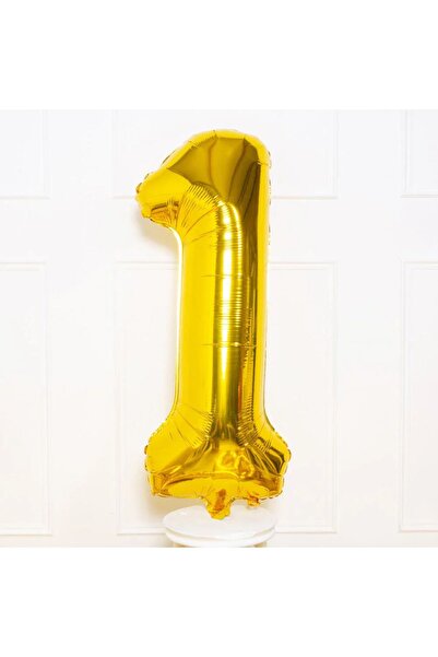BİDOLUMUTLULUK Folyo Balon 1 Rakamı Helyum Balon 76 Cm Gold Renk - 1 Yaş Balo...