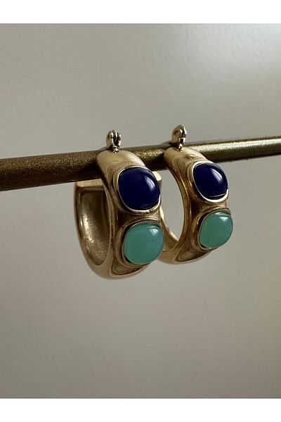 ringbox Turquoise Gold Jewelled Steel Hoop Earrings