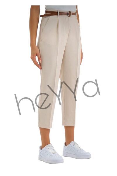 Heyya Γυναικείο υφασμάτινο παντελόνι Plus Size Cream