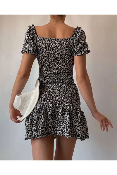 NEW JOURNAL Rochie mini plisată pentru femei cu imprimeu floral negru