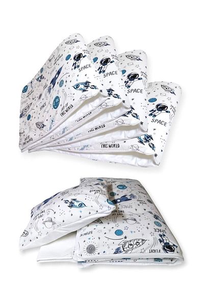 Bebek Özel 60x120 White Space Astronaut 100% Cotton Furniture Crib Edge Protection Sleeping Set - 7 Pieces
