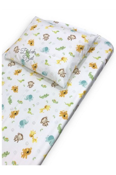 Bebek Özel %100 Pamuklu Bebek Ve Çocuk Lastikli Çarşaf Ve Yastık Kılıfı 80x16...