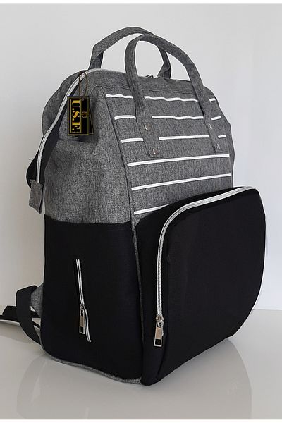 USF Baby Care Bag Mother Baby Care Backpack - Striped Gray Black