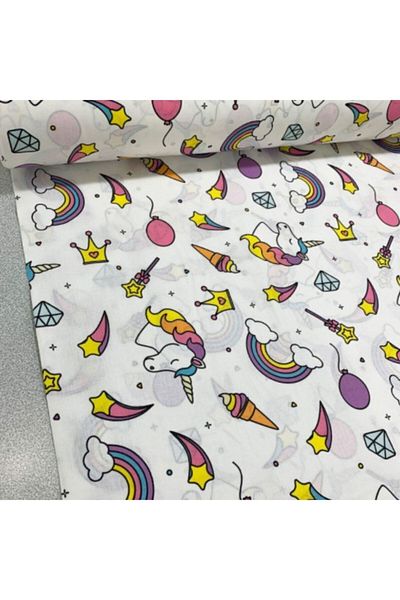 Bebek Özel White Unicorn Patterned 100% Cotton Baby and Kids Fitted Sheet - 100x160