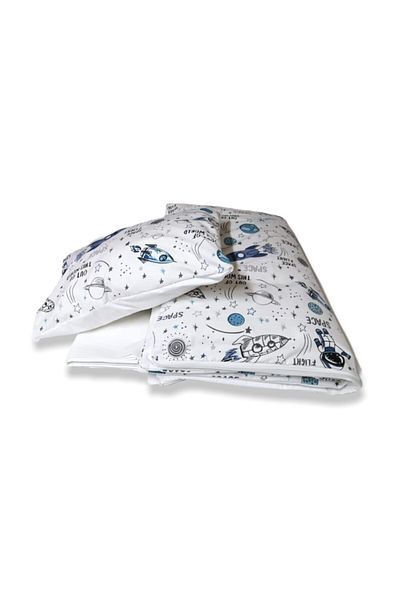 Bebek Özel White Space Patterned 100% Cotton Baby/child Pillow and Sheet Set - 70x110
