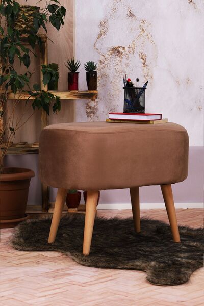 PufyHome DEFNE KAHVE GÜRGEN AYAKLI ÇOK AMAÇLI RAHAT GENİŞ OVAL PUF KOLTUK