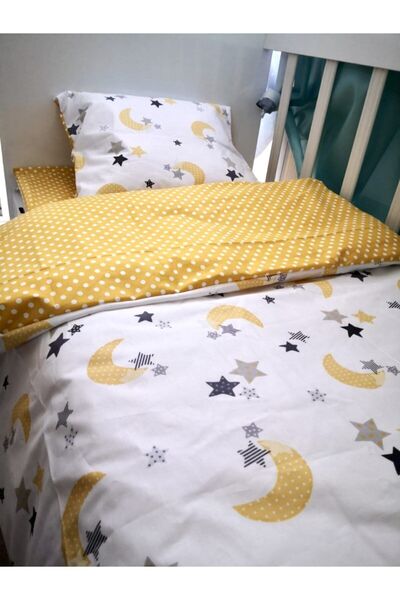 Bebek Özel 100% Cotton Baby/Child Pillow Sheet Quilt Set Yellow Crescent Star...