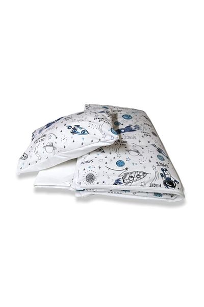 Bebek Özel Space and White 100% Cotton Παιδικό Σετ Παπλωματοθήκη Μονό Νεανικό