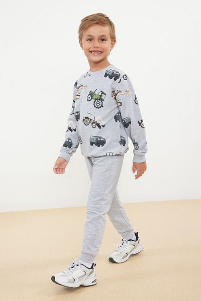 TRENDYOLKIDS Cotton Gray Melange Knitted Set - Tkdaw25Au00003