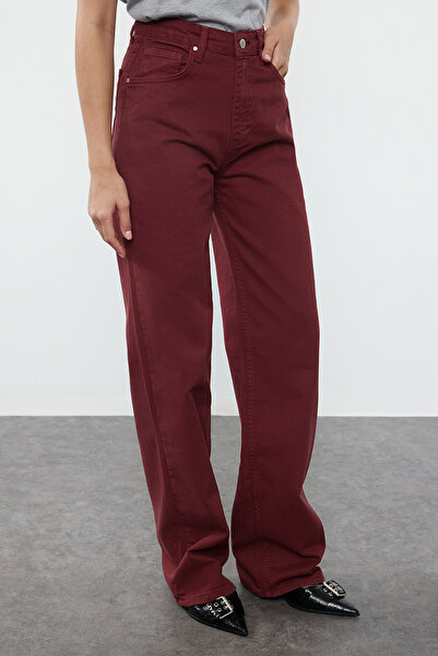 Trendyol Collection Klaretové červené džíny s vysokým pasem - TWOSS23JE00068