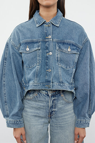 Trendyol Collection Jachetă de blugi albastră supradimensionată - Detaliu cu cusături, TWOAW25CE00014