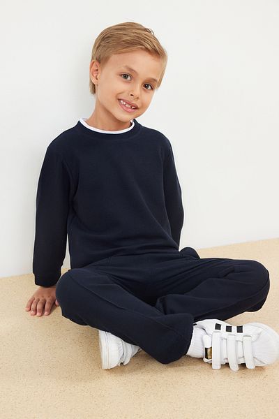 TRENDYOLKIDS Navy Blue Boys' Plain Knitted Bottom-Top Suit Tkdaw25Au00020