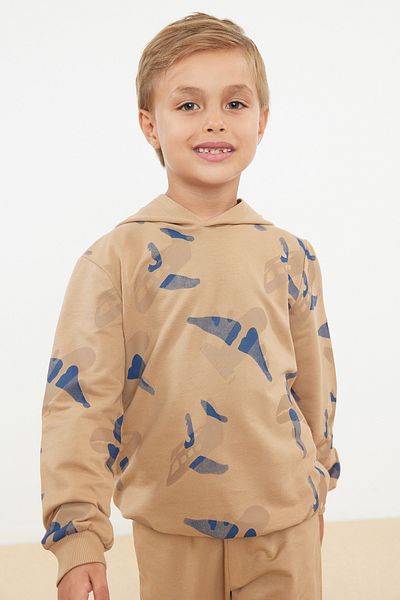 TRENDYOLKIDS Boy's Beige Slogan Set - Cotton Knitted, Tkdaw25Au00008