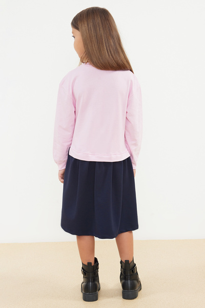 TRENDYOLKIDS Girls' Thin Slogan Patterned Seasonal Knitted Dress - Tkdaw25el00007