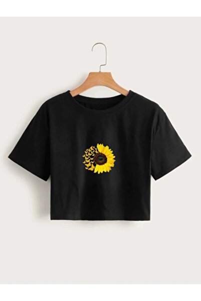 Redo Tricou de damă negru cu imprimeu cu margarete