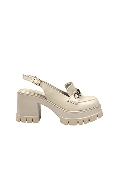 bescobel Women's Leofer Basskan Hutya - Chain Buckle, Open Back Shoes, 10 Cm 650