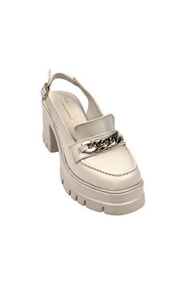 bescobel Women's Leofer Basskan Hutya - Chain Buckle, Open Back Shoes, 10 Cm 650