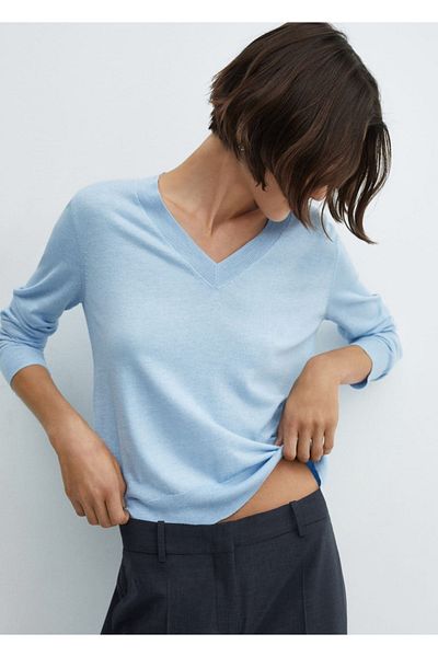 MANGO Woman Design de pulover de tricotaje cu decolteu în V