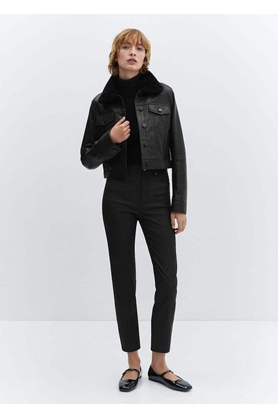 MANGO Woman Kalhoty Claudia Slim Fit voskované Crop Jean