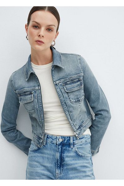 MANGO Woman Palton din denim cu fermoar