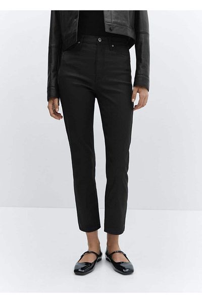 MANGO Woman Kalhoty Claudia Slim Fit voskované Crop Jean