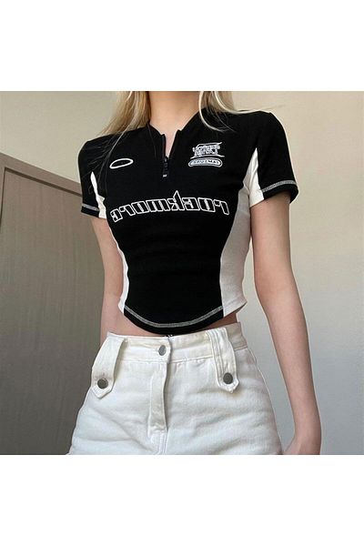 GOSSİP TEAM Gossip Team Y2K Rock - Crop negru, fermoar cu fermoar