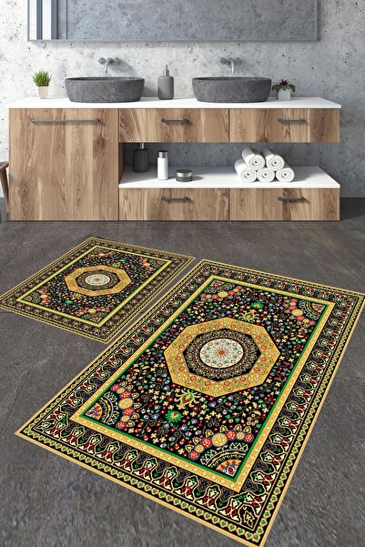 Homiko Set de 2 covorașe de baie mari cu model clasic galben