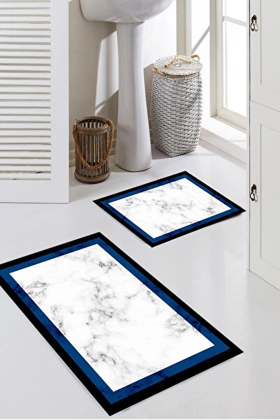 Homiko Set de 2 covorașe de baie supradimensionate cu model de marmură cu cad...