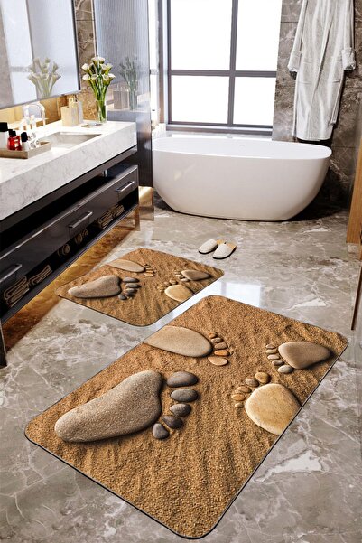 Homiko Set de 2 covorașe de baie mari cu model de picioare de piatră