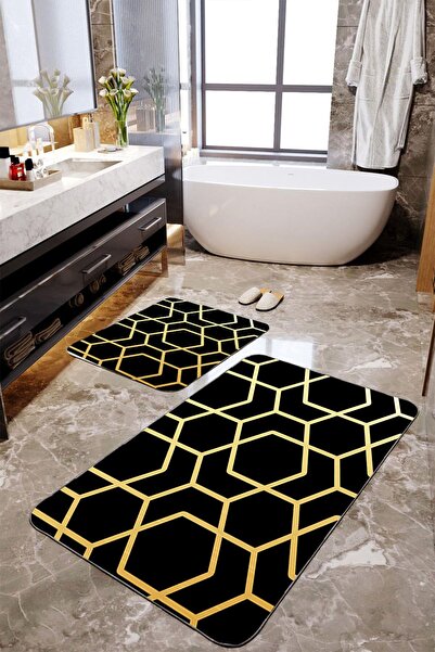 Homiko Set de 2 covorașe de baie mari cu model geometric auriu