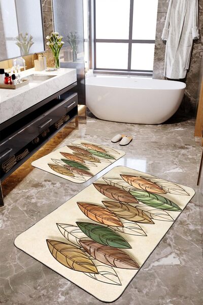 Homiko 3D Leaf Patterned 2-Piece Large Size Bath Mat Set