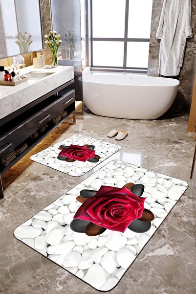 Homiko Set de 2 covorașe de baie mari cu model de trandafiri