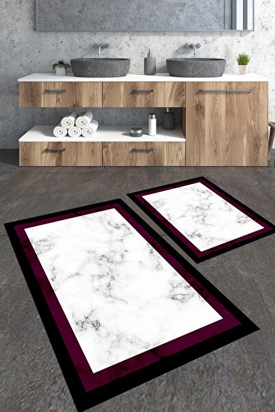 Homiko Set de 2 covorașe de baie mari cu model de marmură înrămată