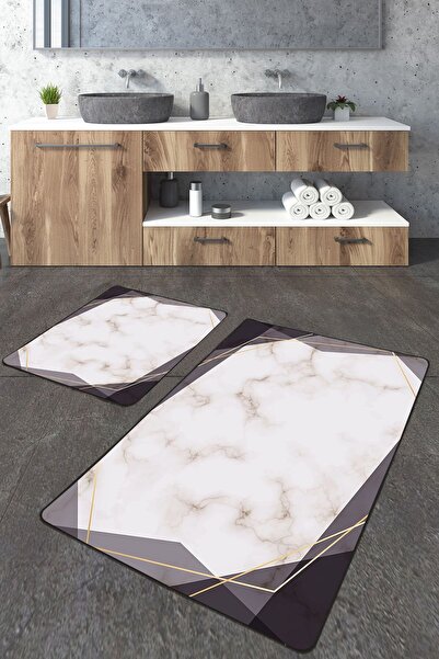 Homiko Set de 2 covorașe de baie mari cu model Flu Marble