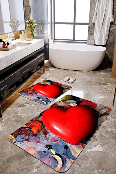 Homiko طقم مفارش حمام كبيرة الحجم بنمط قلب أحمر مكون من قطعتين