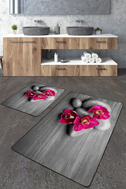 Homiko Set de 2 covorașe de baie mari cu model floral de piatră