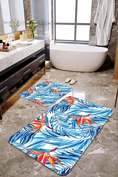 Homiko Σετ 2 μεγάλων μαξιλαριών μπάνιου με σχέδια με φύλλα ακουαρέλας