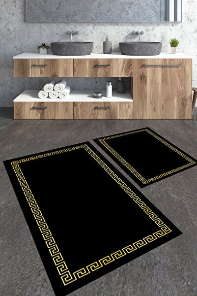 Homiko طقم بساط حمام كبير الحجم مكون من قطعتين بإطار ذهبي