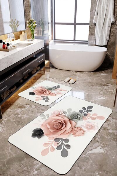 Homiko Powder Patterned Large Size Bathroom Mat Set of 2