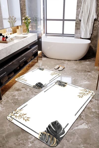 Homiko Set de 2 covorașe de baie mari cu model de frunze de aur