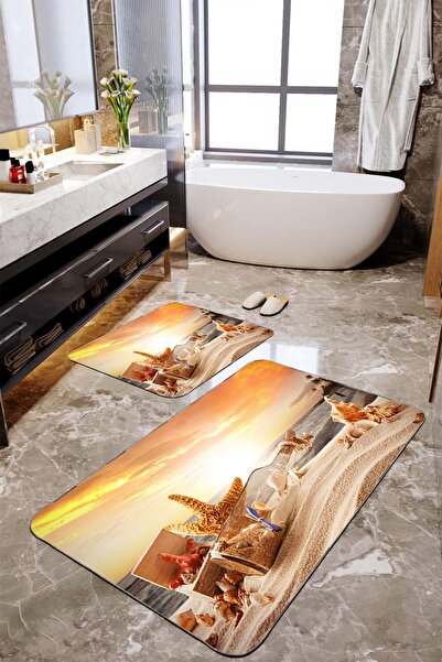 Homiko Set de 2 covorașe de baie mari imprimate cu apus de soare