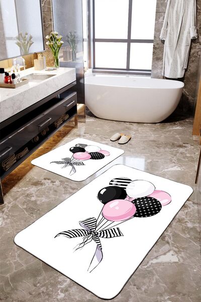 Homiko Balloon Patterned Large Size Bathroom Mat Set of 2