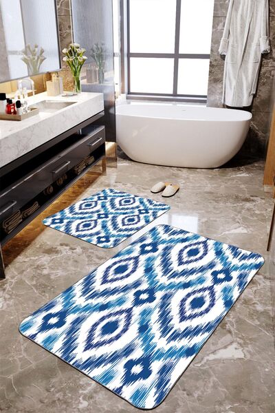 Homiko Set de 2 covorașe de baie mari cu model de kilim albastru
