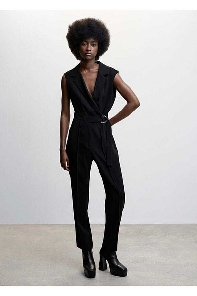 MANGO Woman Belted Wrap Cut Jumpsuit