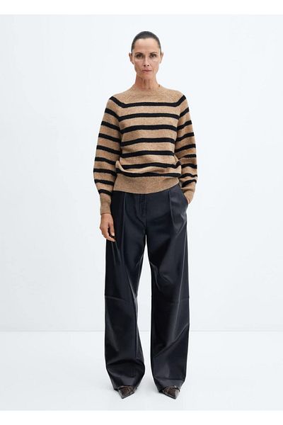 MANGO Woman Pulover cu dungi cu decolteu rotund